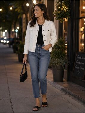 LIVERPOOL White Denim Y2K Jacket Women's Retro Classic Trucker Sz XS Cool Chic
